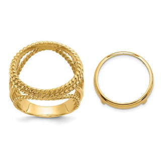14k Yellow Gold Ladies Polished Double Twisted Wire 16.0mm Coin Bezel Ring - Fits 1/10 oz Maple Leaf and Other Coins