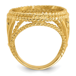 14k Yellow Gold Ladies Double Twisted Wire 17.8mm Prong Coin Bezel Ring 3708 - Fits US $2.50 Liberty and Other Coins