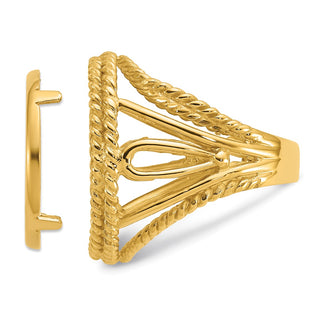 14k Yellow Gold Ladies Double Twisted Wire 17.8mm Prong Coin Bezel Ring 3708 - Fits US $2.50 Liberty and Other Coins