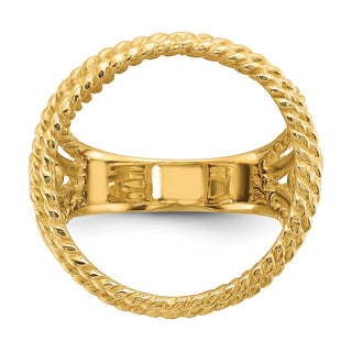 14k Yellow Gold Ladies Double Twisted Wire 17.8mm Prong Coin Bezel Ring 3708 - Fits US $2.50 Liberty and Other Coins