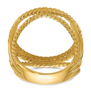 14k Yellow Gold Ladies Double Twisted Wire 17.8mm Prong Coin Bezel Ring 3708 - Fits US $2.50 Liberty and Other Coins