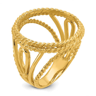 14k Yellow Gold Ladies Double Twisted Wire 17.8mm Prong Coin Bezel Ring 3708 - Fits US $2.50 Liberty and Other Coins