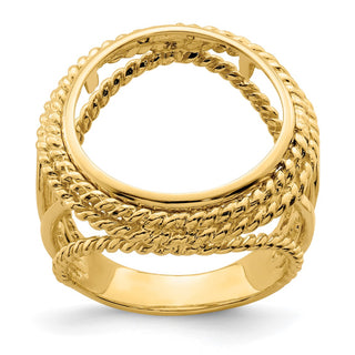 14k Yellow Gold Ladies Double Twisted Wire 17.8mm Prong Coin Bezel Ring 3708 - Fits US $2.50 Liberty and Other Coins
