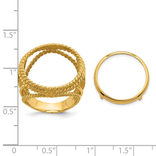 14k Yellow Gold Ladies Double Twisted Wire 17.8mm Prong Coin Bezel Ring 3708 - Fits US $2.50 Liberty and Other Coins