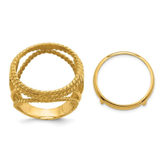 14k Yellow Gold Ladies Double Twisted Wire 17.8mm Prong Coin Bezel Ring 3708 - Fits US $2.50 Liberty and Other Coins