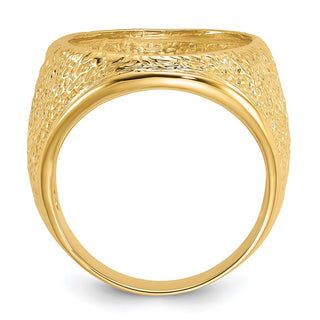 14k Yellow Gold Mens Polished & Textured Design 16.5mm Coin Bezel Ring - Fits 1/10 oz American Eagle and 1/10 oz Krugerrand