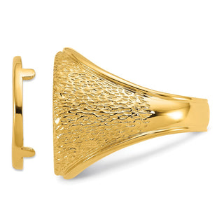 14k Yellow Gold Mens Polished & Textured Design 16.5mm Coin Bezel Ring - Fits 1/10 oz American Eagle and 1/10 oz Krugerrand