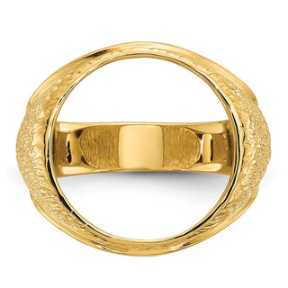14k Yellow Gold Mens Polished & Textured Design 16.5mm Coin Bezel Ring - Fits 1/10 oz American Eagle and 1/10 oz Krugerrand