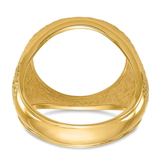 14k Yellow Gold Mens Polished & Textured Design 16.5mm Coin Bezel Ring - Fits 1/10 oz American Eagle and 1/10 oz Krugerrand