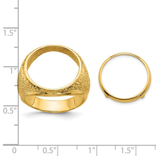 14k Yellow Gold Mens Polished & Textured Design 16.5mm Coin Bezel Ring - Fits 1/10 oz American Eagle and 1/10 oz Krugerrand