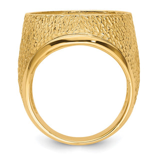14k Yellow Gold Mens Textured Design 17.8mm Coin Bezel Ring - Fits US $2.50 Liberty and Other Coins