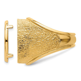 14k Yellow Gold Mens Textured Design 17.8mm Coin Bezel Ring - Fits US $2.50 Liberty and Other Coins