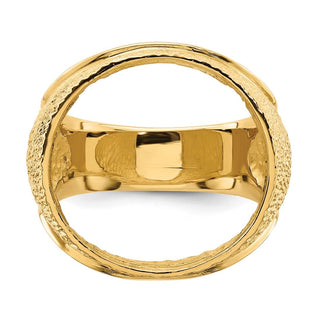 14k Yellow Gold Mens Textured Design 17.8mm Coin Bezel Ring - Fits US $2.50 Liberty and Other Coins