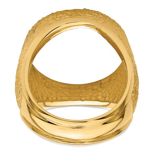 14k Yellow Gold Mens Textured Design 17.8mm Coin Bezel Ring - Fits US $2.50 Liberty and Other Coins