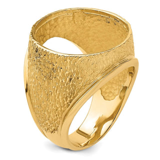 14k Yellow Gold Mens Textured Design 17.8mm Coin Bezel Ring - Fits US $2.50 Liberty and Other Coins