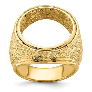 14k Yellow Gold Mens Textured Design 17.8mm Coin Bezel Ring - Fits US $2.50 Liberty and Other Coins