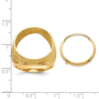 14k Yellow Gold Mens Textured Design 17.8mm Coin Bezel Ring - Fits US $2.50 Liberty and Other Coins
