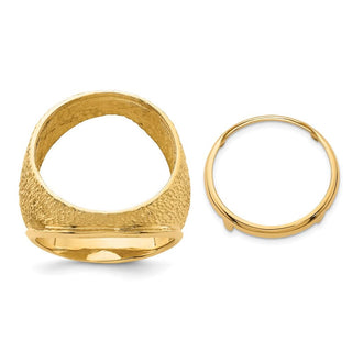 14k Yellow Gold Mens Textured Design 17.8mm Coin Bezel Ring - Fits US $2.50 Liberty and Other Coins