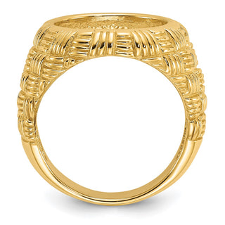 14k Yellow Gold Mens Polished Woven Design 13.0mm Coin Bezel Ring - Fits 2 Pesos and US $1