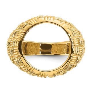 14k Yellow Gold Mens Polished Woven Design 13.0mm Coin Bezel Ring - Fits 2 Pesos and US $1