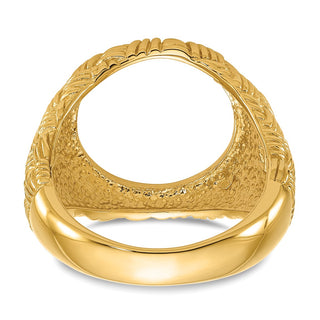 14k Yellow Gold Mens Polished Woven Design 13.0mm Coin Bezel Ring - Fits 2 Pesos and US $1