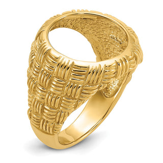 14k Yellow Gold Mens Polished Woven Design 13.0mm Coin Bezel Ring - Fits 2 Pesos and US $1