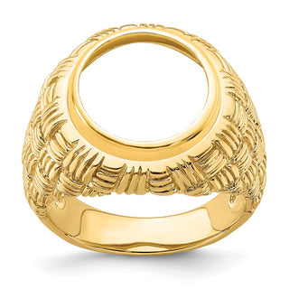 14k Yellow Gold Mens Polished Woven Design 13.0mm Coin Bezel Ring - Fits 2 Pesos and US $1