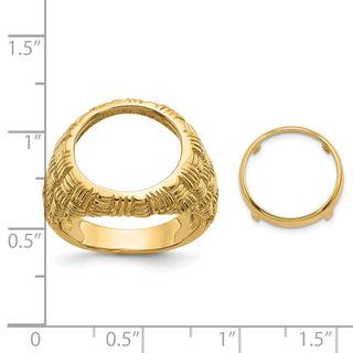 14k Yellow Gold Mens Polished Woven Design 13.0mm Coin Bezel Ring - Fits 2 Pesos and US $1