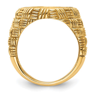 14k Yellow Gold Mens Polished Woven Design 14.0mm Coin Bezel Ring - Fits 1/20 oz Maple Leaf and Other Coins