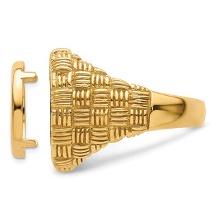 14k Yellow Gold Mens Polished Woven Design 14.0mm Coin Bezel Ring - Fits 1/20 oz Maple Leaf and Other Coins