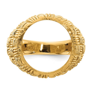 14k Yellow Gold Mens Polished Woven Design 14.0mm Coin Bezel Ring - Fits 1/20 oz Maple Leaf and Other Coins