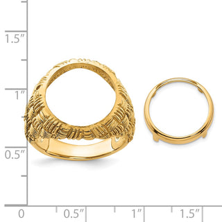 14k Yellow Gold Mens Polished Woven Design 14.0mm Coin Bezel Ring - Fits 1/20 oz Maple Leaf and Other Coins
