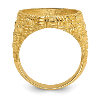 14k Yellow Gold Mens Polished Woven Design 16.5mm Coin Bezel Ring - Fits 1/10 oz American Eagle and 1/10 oz Krugerrand