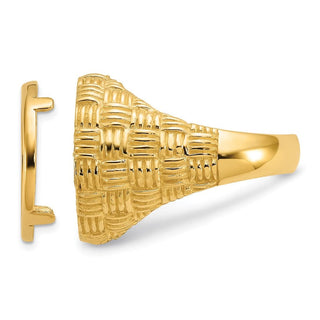 14k Yellow Gold Mens Polished Woven Design 16.5mm Coin Bezel Ring - Fits 1/10 oz American Eagle and 1/10 oz Krugerrand