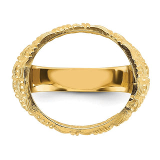 14k Yellow Gold Mens Polished Woven Design 16.5mm Coin Bezel Ring - Fits 1/10 oz American Eagle and 1/10 oz Krugerrand