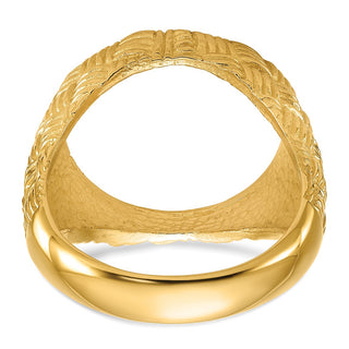14k Yellow Gold Mens Polished Woven Design 16.5mm Coin Bezel Ring - Fits 1/10 oz American Eagle and 1/10 oz Krugerrand