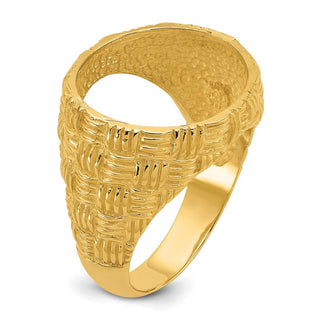 14k Yellow Gold Mens Polished Woven Design 16.5mm Coin Bezel Ring - Fits 1/10 oz American Eagle and 1/10 oz Krugerrand