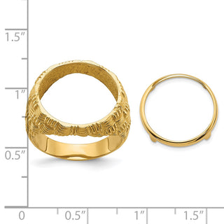 14k Yellow Gold Mens Polished Woven Design 16.5mm Coin Bezel Ring - Fits 1/10 oz American Eagle and 1/10 oz Krugerrand