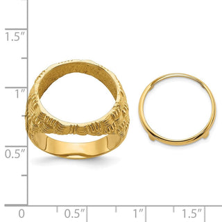 14k Yellow Gold Mens Polished Woven Design 16.5mm Coin Bezel Ring - Fits 1/10 oz American Eagle and 1/10 oz Krugerrand