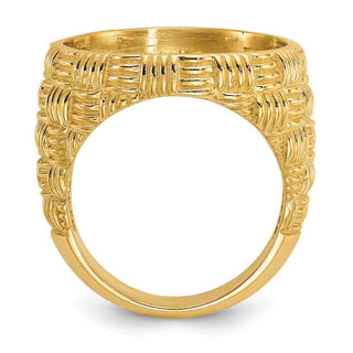 14k Yellow Gold Mens Polished Woven Design 17.8mm Coin Bezel Ring - Fits US $2.50 Liberty and Other Coins
