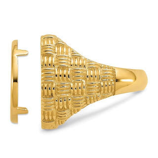 14k Yellow Gold Mens Polished Woven Design 17.8mm Coin Bezel Ring - Fits US $2.50 Liberty and Other Coins