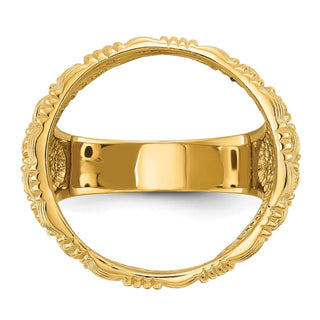 14k Yellow Gold Mens Polished Woven Design 17.8mm Coin Bezel Ring - Fits US $2.50 Liberty and Other Coins