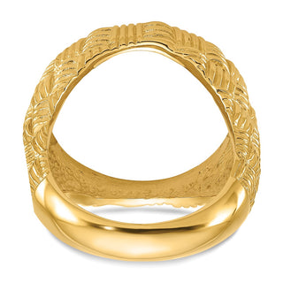 14k Yellow Gold Mens Polished Woven Design 17.8mm Coin Bezel Ring - Fits US $2.50 Liberty and Other Coins