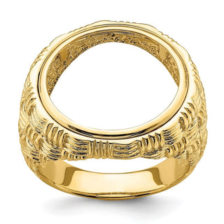 14k Yellow Gold Mens Polished Woven Design 17.8mm Coin Bezel Ring - Fits US $2.50 Liberty and Other Coins