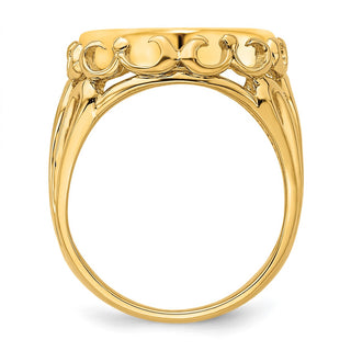 14k Yellow Gold Ladies Polished Wire Fancy 13.0mm Coin Bezel Ring - Fits 2 Pesos and US $1