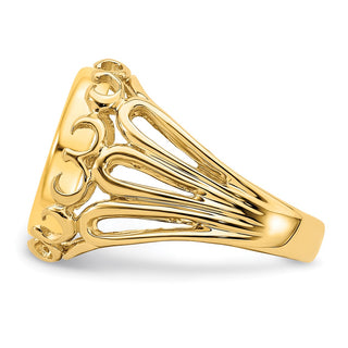 14k Yellow Gold Ladies Polished Wire Fancy 13.0mm Coin Bezel Ring - Fits 2 Pesos and US $1