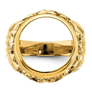 14k Yellow Gold Ladies Polished Wire Fancy 13.0mm Coin Bezel Ring - Fits 2 Pesos and US $1