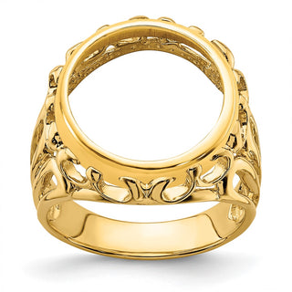 14k Yellow Gold Ladies Polished Wire Fancy 13.0mm Coin Bezel Ring - Fits 2 Pesos and US $1