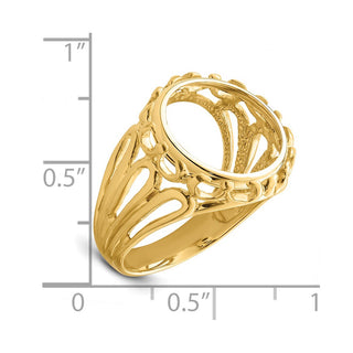 14k Yellow Gold Ladies Polished Wire Fancy 13.0mm Coin Bezel Ring - Fits 2 Pesos and US $1