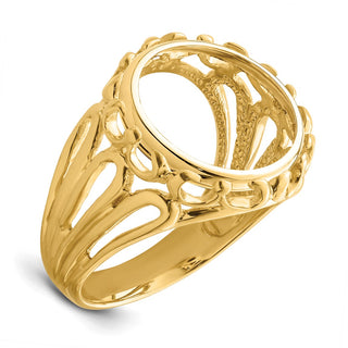 14k Yellow Gold Ladies Polished Wire Fancy 13.0mm Coin Bezel Ring - Fits 2 Pesos and US $1